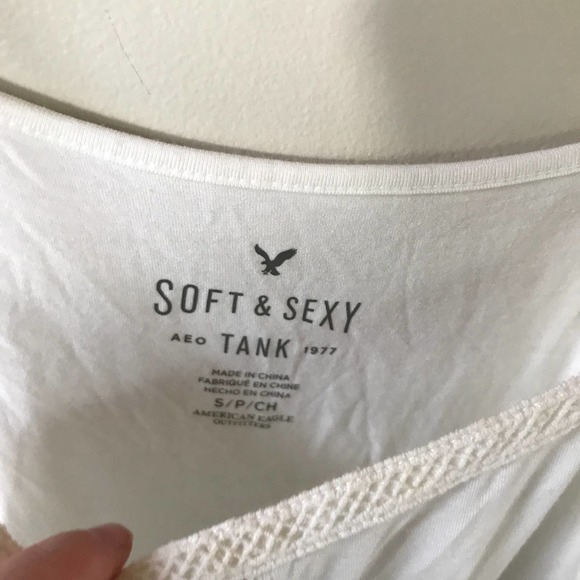 American Eagle size S white high neck soft & sexy tank top flare hem sheer panel - Picture 3 of 4